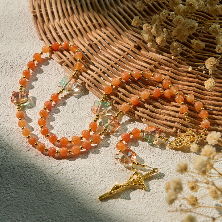 Christianartworkshop Chat tigré orange béni avec chapelet de perles de cornaline - image 2