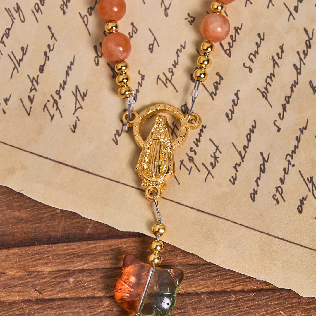 Christianartworkshop Chat tigré orange béni avec chapelet de perles de cornaline - image 7