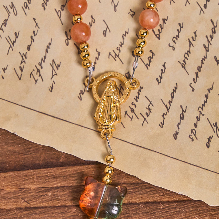 Christianartworkshop Chat tigré orange béni avec chapelet de perles de cornaline - image 7