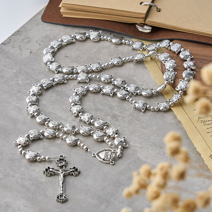 Christianartworkshop Chapelet en acier inoxydable représentant un chat tigré, symbole unique de dévotion et d'amour - Chapelet de chat - image 0