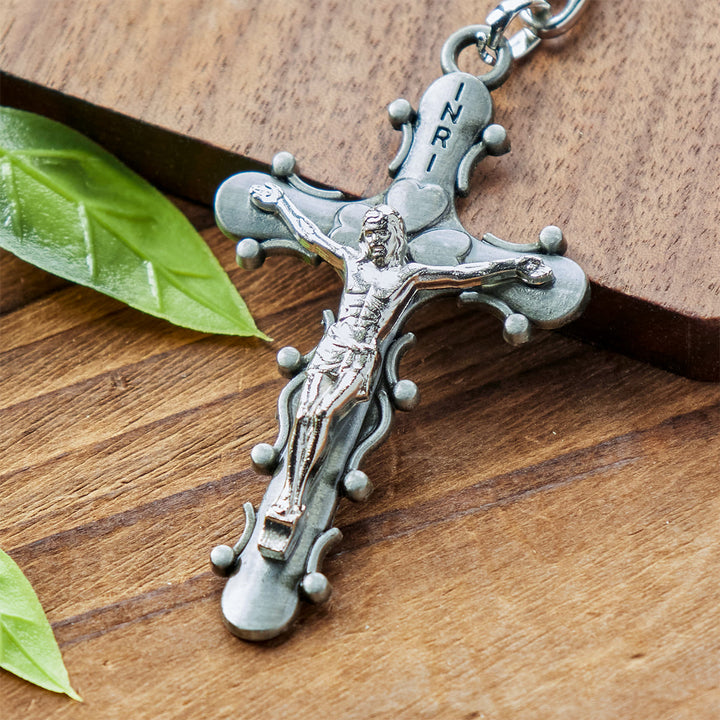 Christianartworkshop Porte-clés crucifix en étain doré et antique avec bordure perlée - image 4