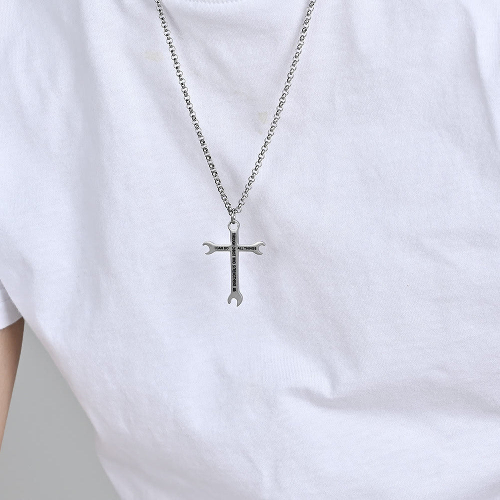 Christianartworkshop Collier minimaliste tricolore en forme de clé avec verset biblique « Foi et Force » - image 1