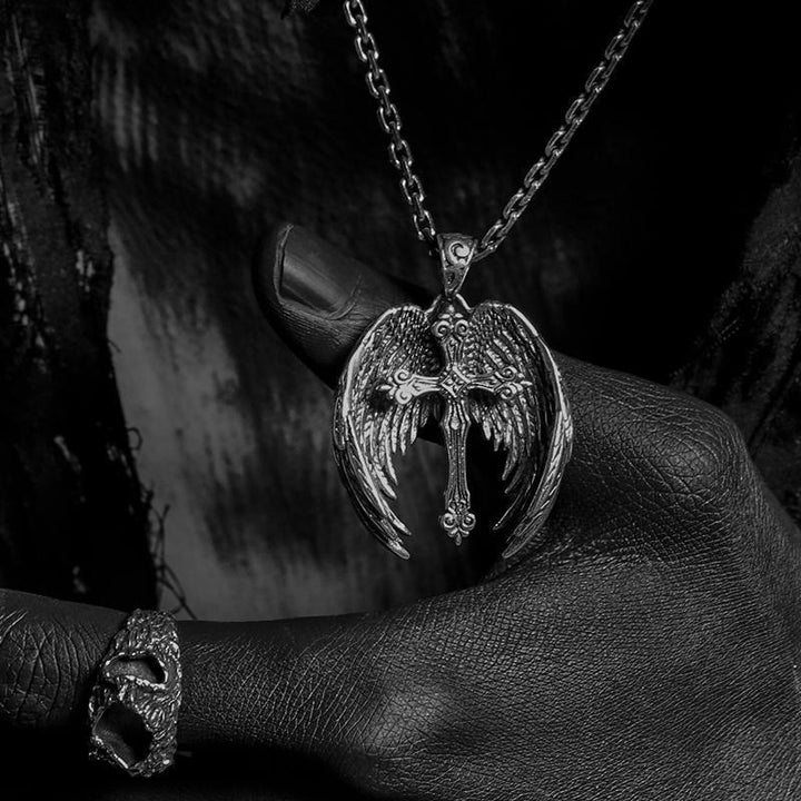 Christianartworkshop Collier pendentif croix ailes d'ange gardien : bijou de protection spirituelle - image 3