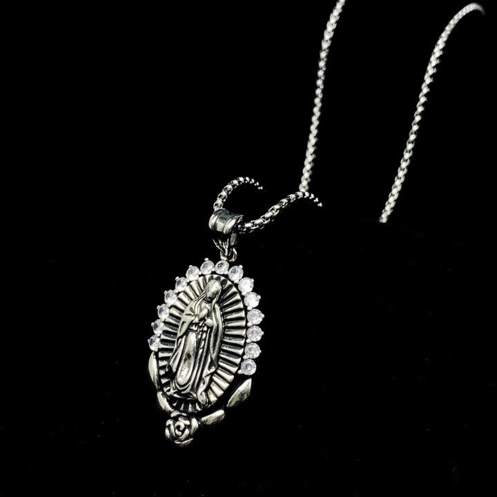 Christianartworkshop Collier pendentif Notre-Dame : Auréole sacrée et symbole de la rose - image 3