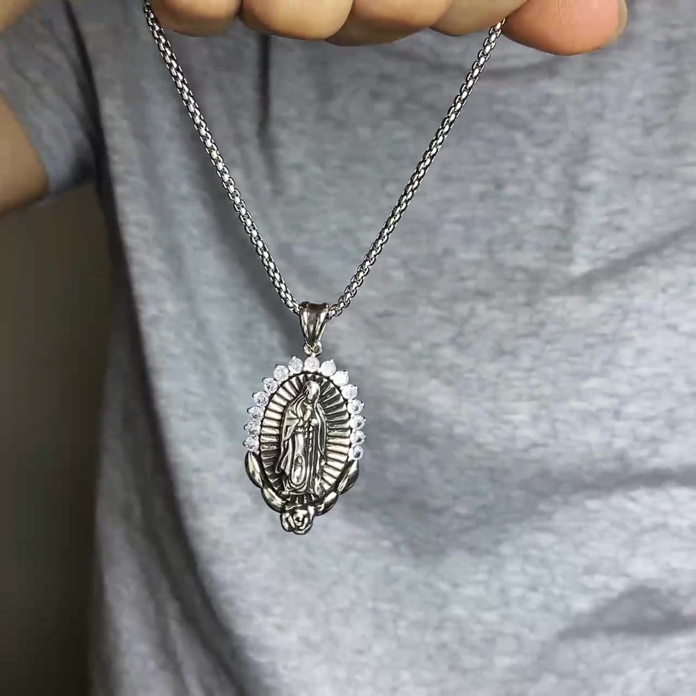 Christianartworkshop Collier pendentif Notre-Dame : Auréole sacrée et symbole de la rose - image 1