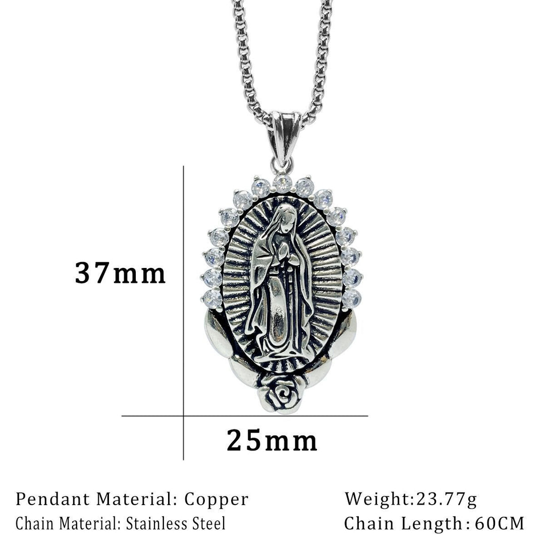 Christianartworkshop Collier pendentif Notre-Dame : Auréole sacrée et symbole de la rose - image 2