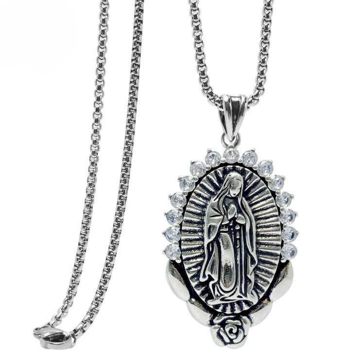 Christianartworkshop Collier pendentif Notre-Dame : Auréole sacrée et symbole de la rose - image 4
