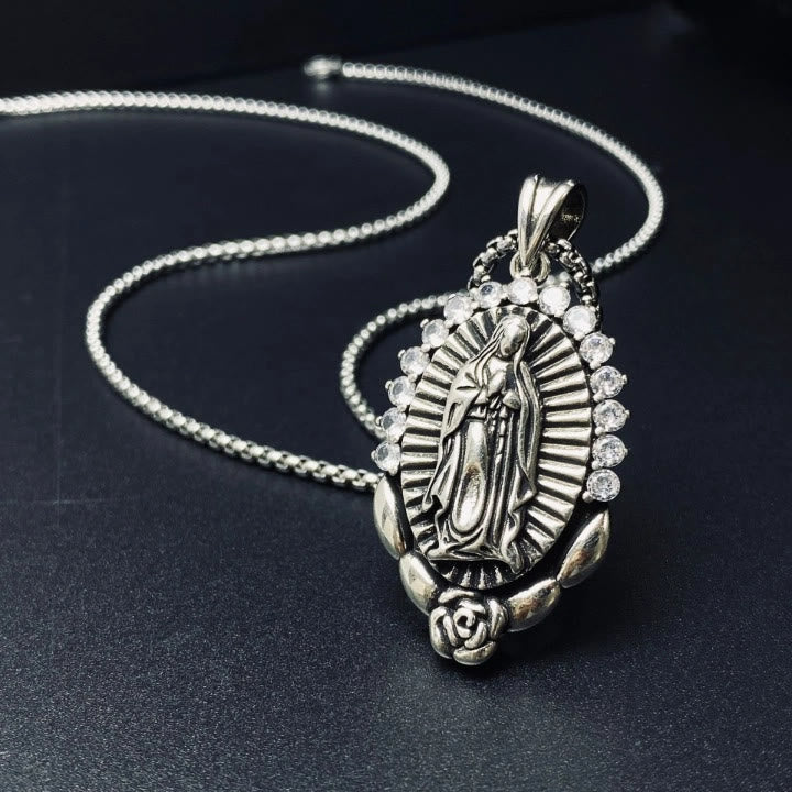 Christianartworkshop Collier pendentif Notre-Dame : Auréole sacrée et symbole de la rose - Notre Dame - image 0