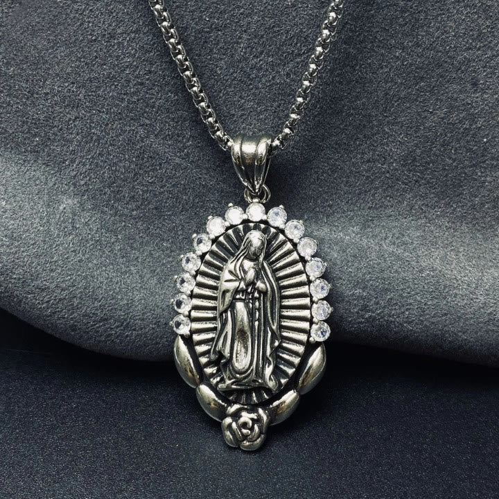 Christianartworkshop Collier pendentif Notre-Dame : Auréole sacrée et symbole de la rose - image 5