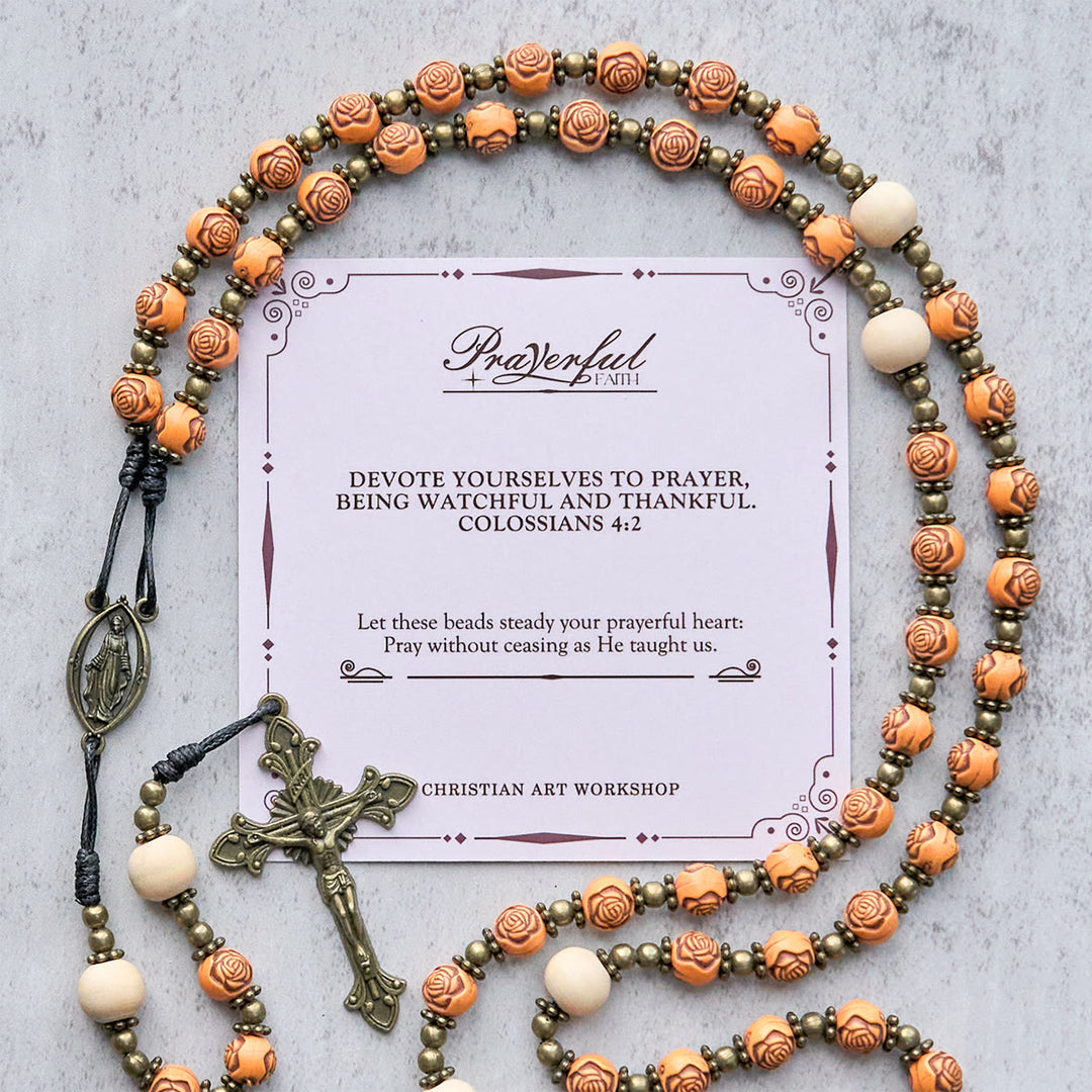 Christianartworkshop FOI PRIÉE : Chapelet exquis en perles de rose avec médaille miraculeuse - FOI PRIÉE - image 0