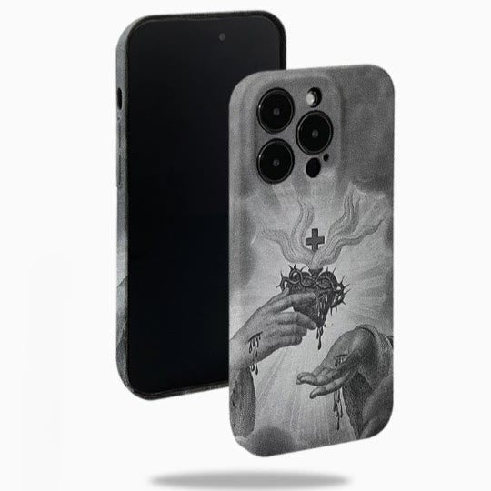 Christianartworkshop Coque de téléphone monochrome Sacré-Cœur avec couronne d'épines - image 5