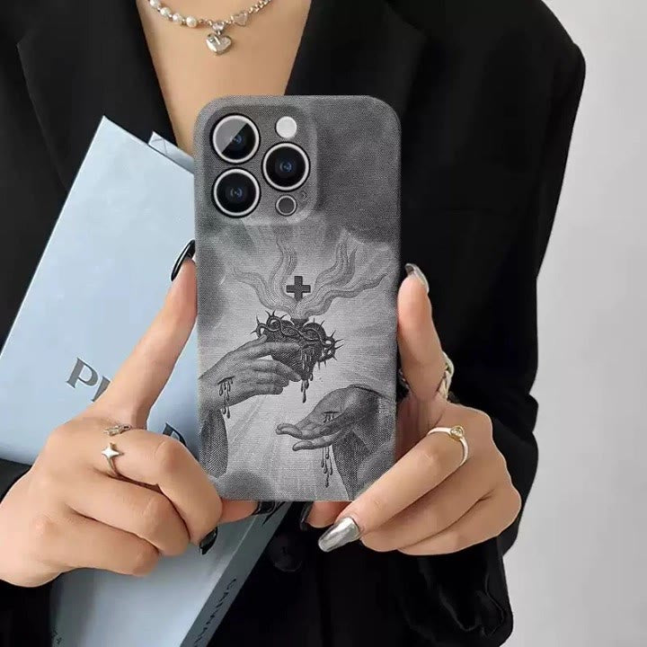 Christianartworkshop Coque de téléphone monochrome Sacré-Cœur avec couronne d'épines - image 1