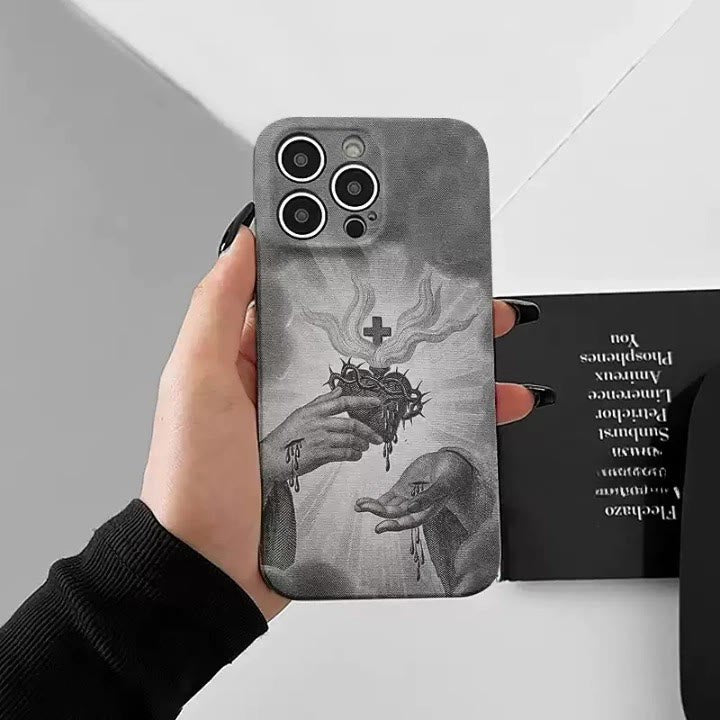 Christianartworkshop Coque de téléphone monochrome Sacré-Cœur avec couronne d'épines - image 2