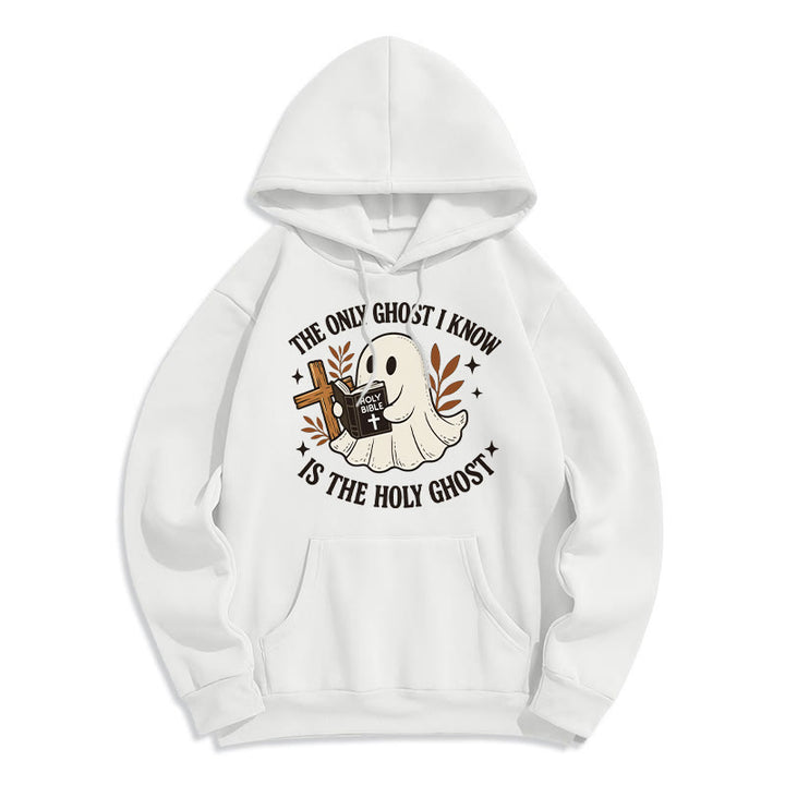 Christianartworkshop Sweat à capuche en polyester doublé polaire « Sans fantômes sauf le Saint » - Blanc - 2XL - image 2