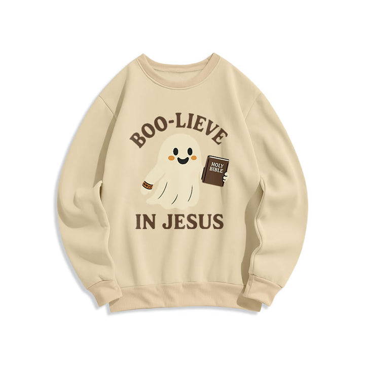 Sweat-shirt en polyester doublé polaire « Boo - Crois en Jésus » de Christianartworkshop - Beige - 2XL - image 4