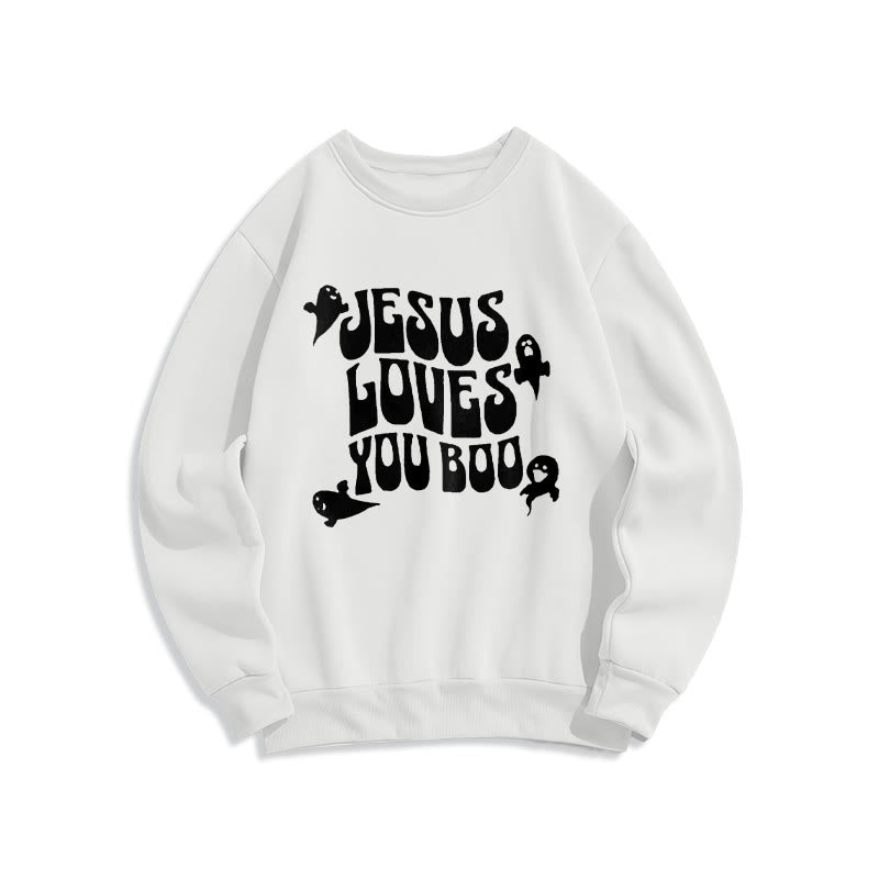 Sweat-shirt en polyester doublé polaire « Christianartworkshop Jesus Loves You Boo » - Blanc - 2XL - image 2