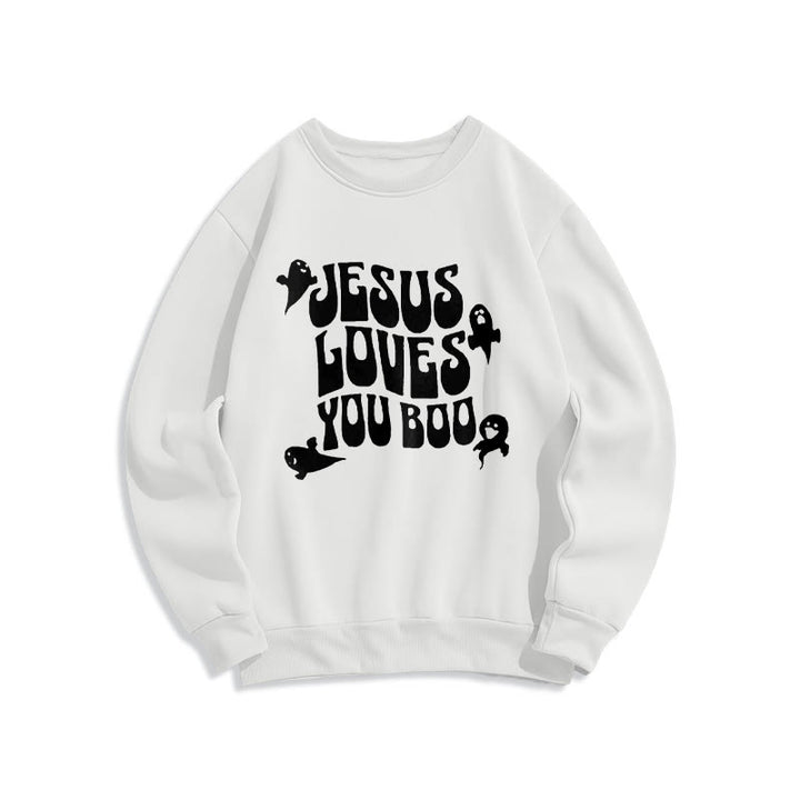 Sweat-shirt en polyester doublé polaire « Christianartworkshop Jesus Loves You Boo » - Blanc - 2XL - image 2