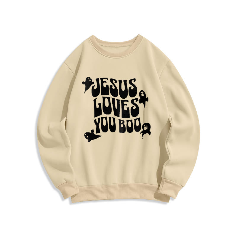Sweat-shirt en polyester doublé polaire « Christianartworkshop Jesus Loves You Boo » - Beige - 2XL - image 4