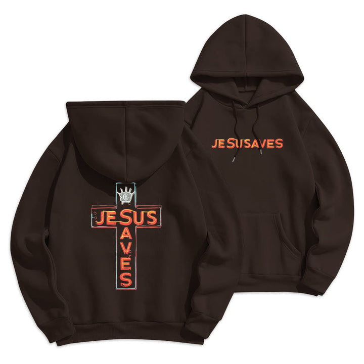 Christianartworkshop Sweat à capuche en polyester doublé polaire avec croix et motif « Jésus sauve » - Brun - 2XL - image 4