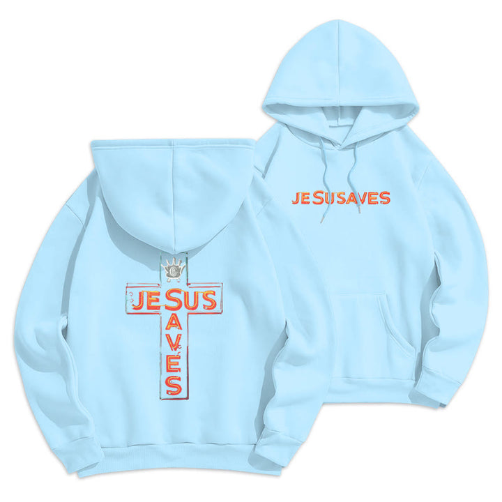 Christianartworkshop Sweat à capuche en polyester doublé polaire avec croix et motif « Jésus sauve » - Bleu - 2XL - image 5