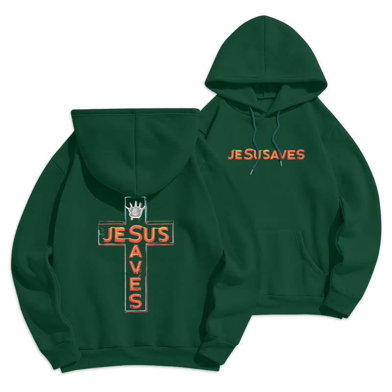 Christianartworkshop Sweat à capuche en polyester doublé polaire avec croix et motif « Jésus sauve » - Vert - 2XL - image 3