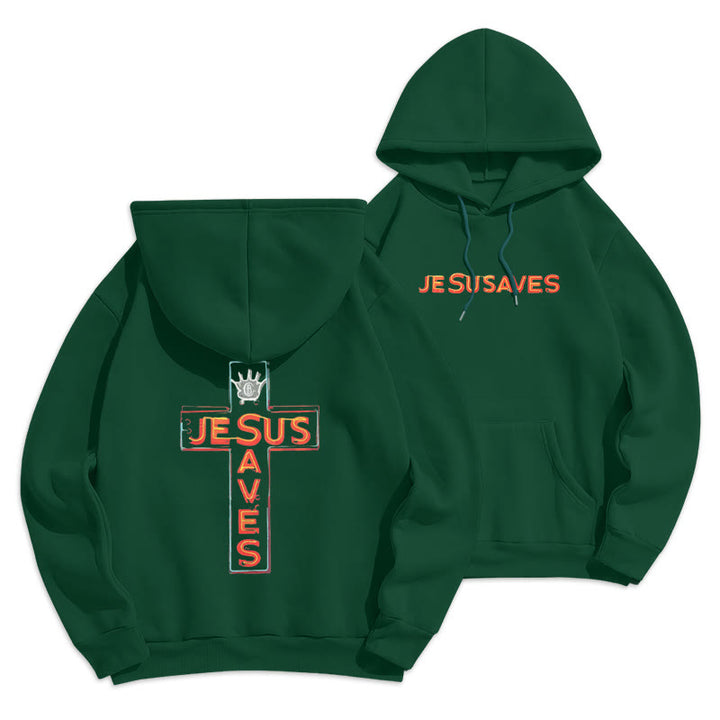 Christianartworkshop Sweat à capuche en polyester doublé polaire avec croix et motif « Jésus sauve » - Vert - 2XL - image 3