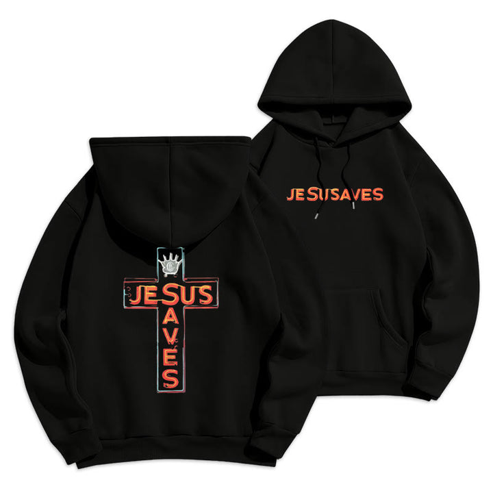 Christianartworkshop Sweat à capuche en polyester doublé polaire avec croix et motif « Jésus sauve » - Noir - 2XL - image 0