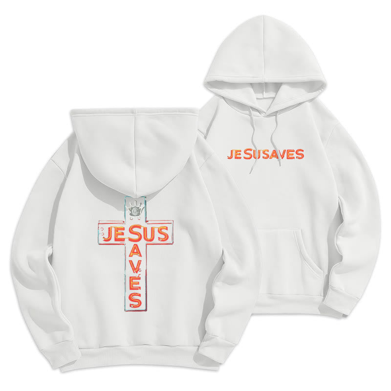 Christianartworkshop Sweat à capuche en polyester doublé polaire avec croix et motif « Jésus sauve » - Blanc - 2XL - image 1