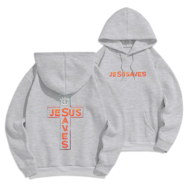 Christianartworkshop Sweat à capuche en polyester doublé polaire avec croix et motif « Jésus sauve » - Gris - 2XL - image 6