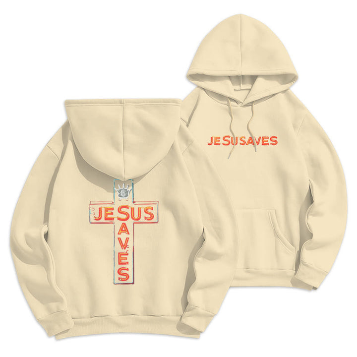Christianartworkshop Sweat à capuche en polyester doublé polaire avec croix et motif « Jésus sauve » - Beige - 2XL - image 7