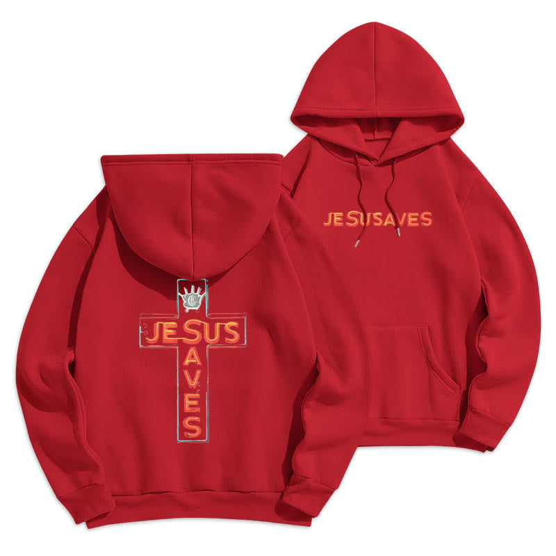 Christianartworkshop Sweat à capuche en polyester doublé polaire avec croix et motif « Jésus sauve » - Rouge - 2XL - image 2