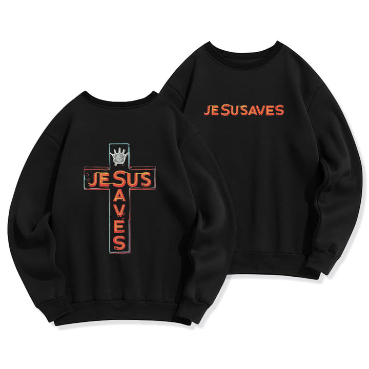 Sweat-shirt en polyester doublé polaire avec motif croix « Christianartworkshop Jesus Saves » - Noir - 2XL - image 0