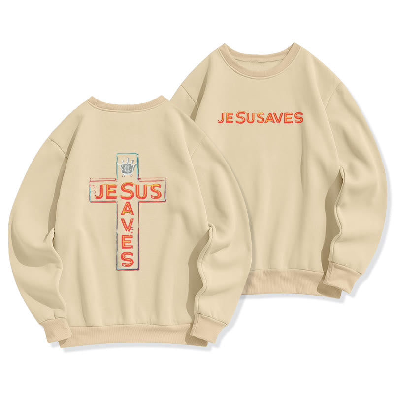 Sweat-shirt en polyester doublé polaire avec motif croix « Christianartworkshop Jesus Saves » - Beige - 2XL - image 2