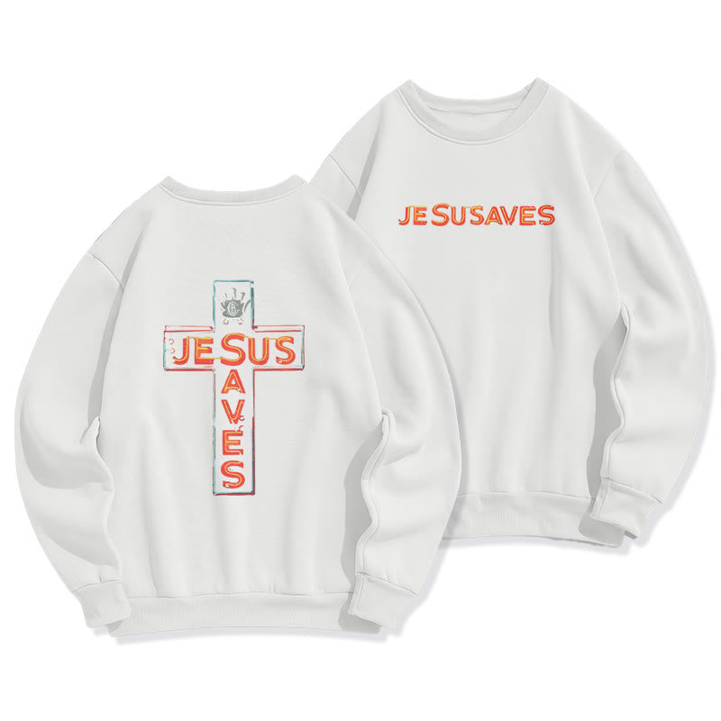 Sweat-shirt en polyester doublé polaire avec motif croix « Christianartworkshop Jesus Saves » - Blanc - 2XL - image 1