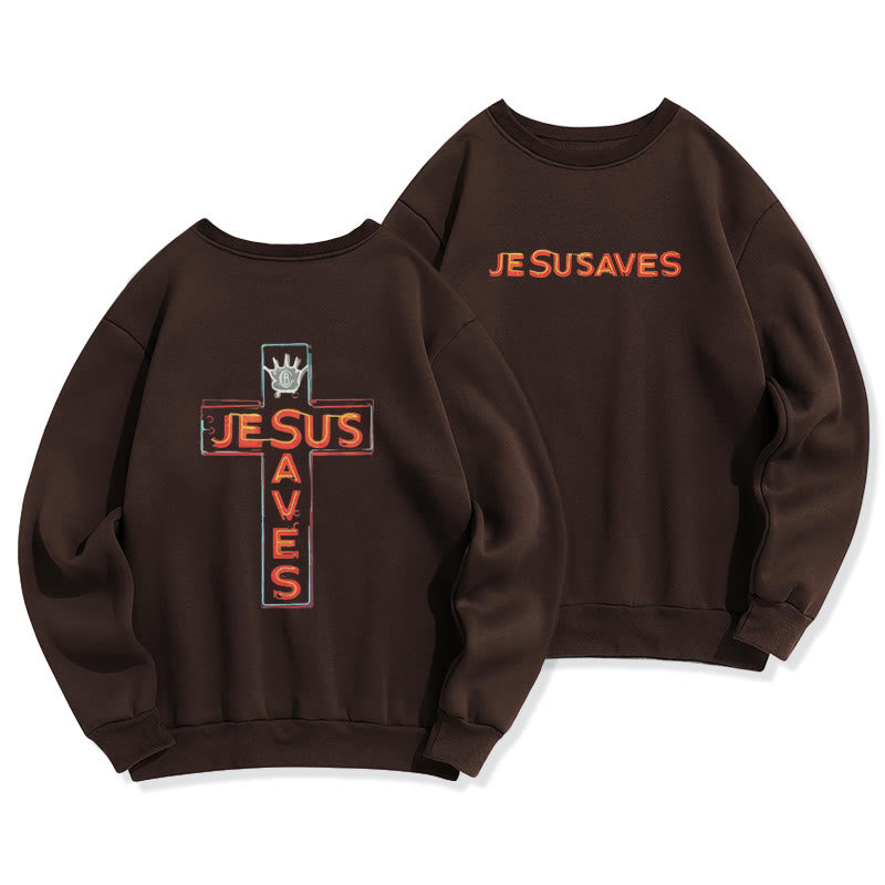 Sweat-shirt en polyester doublé polaire avec motif croix « Christianartworkshop Jesus Saves » - Brun - 2XL - image 4