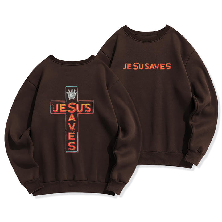 Sweat-shirt en polyester doublé polaire avec motif croix « Christianartworkshop Jesus Saves » - Brun - 2XL - image 4
