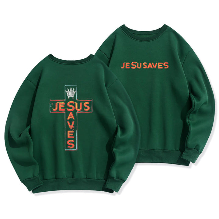 Sweat-shirt en polyester doublé polaire avec motif croix « Christianartworkshop Jesus Saves » - Vert - 2XL - image 5