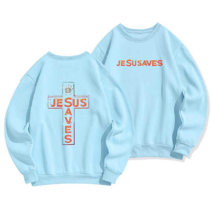Sweat-shirt en polyester doublé polaire avec motif croix « Christianartworkshop Jesus Saves » - Bleu - 2XL - image 3