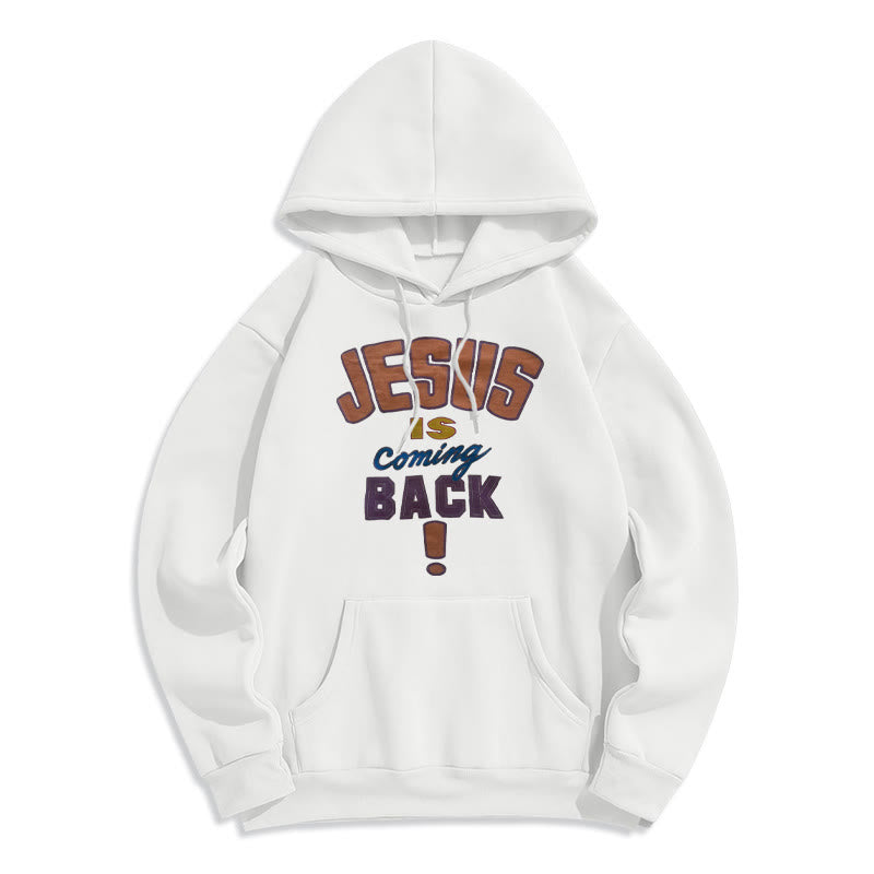 Sweat à capuche en polyester doublé polaire « Jésus revient » de Christianartworkshop, style streetwear moderne - Blanc - 2XL - image 0