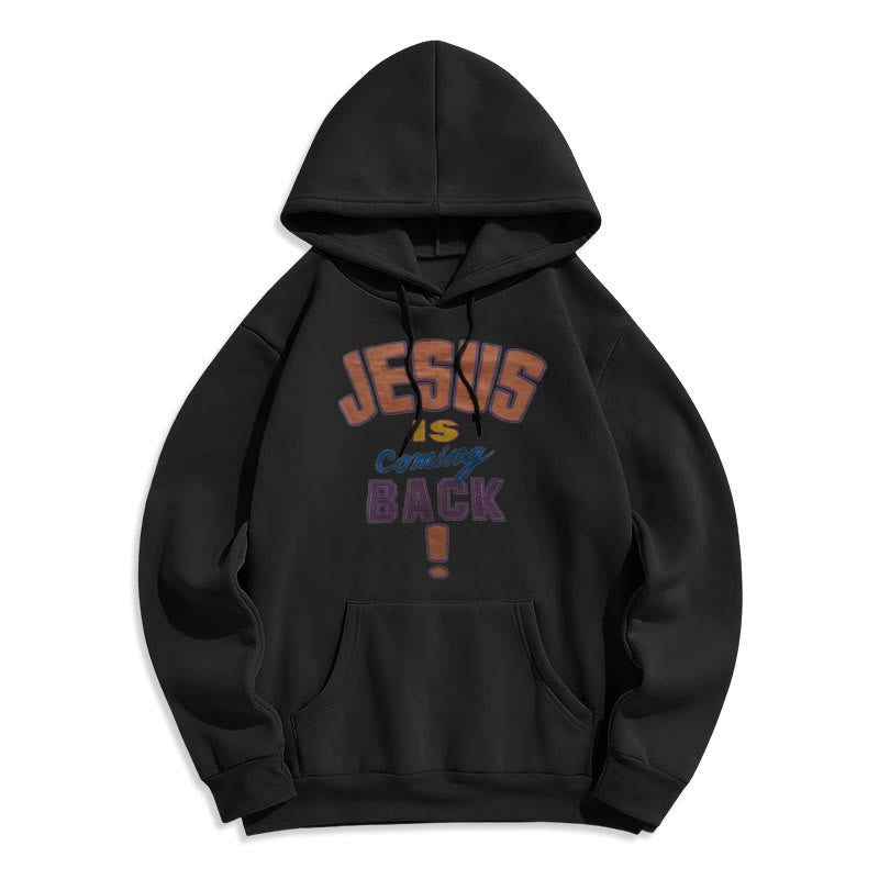 Sweat à capuche en polyester doublé polaire « Jésus revient » de Christianartworkshop, style streetwear moderne - Noir - 2XL - image 6