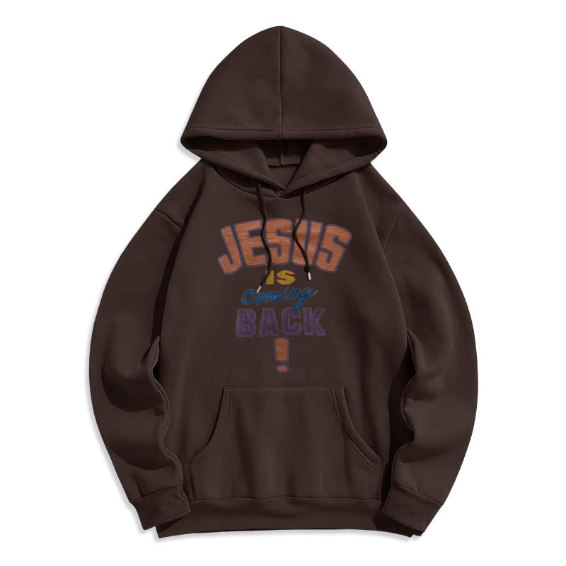 Sweat à capuche en polyester doublé polaire « Jésus revient » de Christianartworkshop, style streetwear moderne - Brun - 2XL - image 4