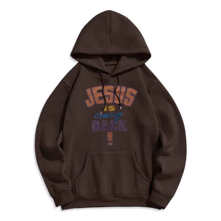 Sweat à capuche en polyester doublé polaire « Jésus revient » de Christianartworkshop, style streetwear moderne - Brun - 2XL - image 4