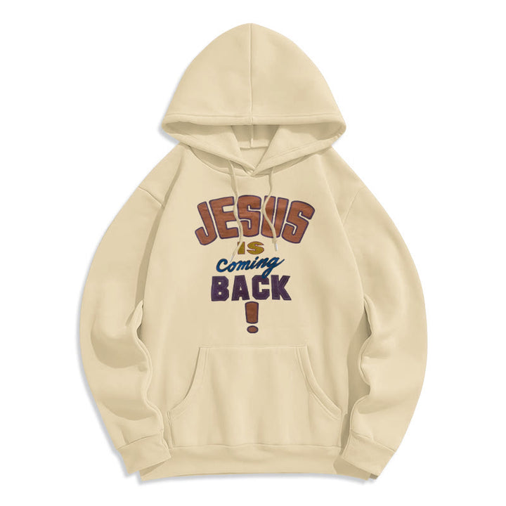 Sweat à capuche en polyester doublé polaire « Jésus revient » de Christianartworkshop, style streetwear moderne - Beige - 2XL - image 2