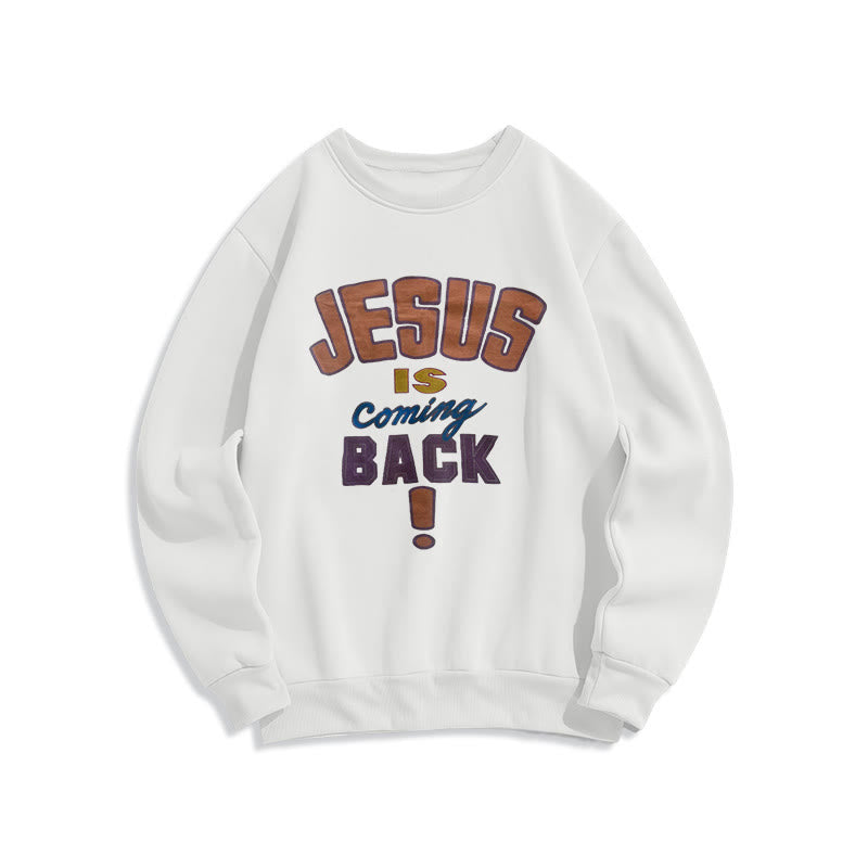 Sweat-shirt en polyester doublé polaire « Jésus revient » style streetwear moderne de Christianartworkshop - Blanc - 2XL - image 0