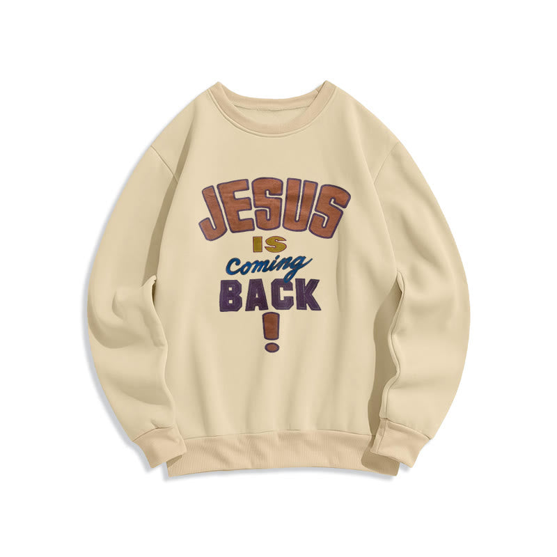 Sweat-shirt en polyester doublé polaire « Jésus revient » style streetwear moderne de Christianartworkshop - Beige - 2XL - image 2