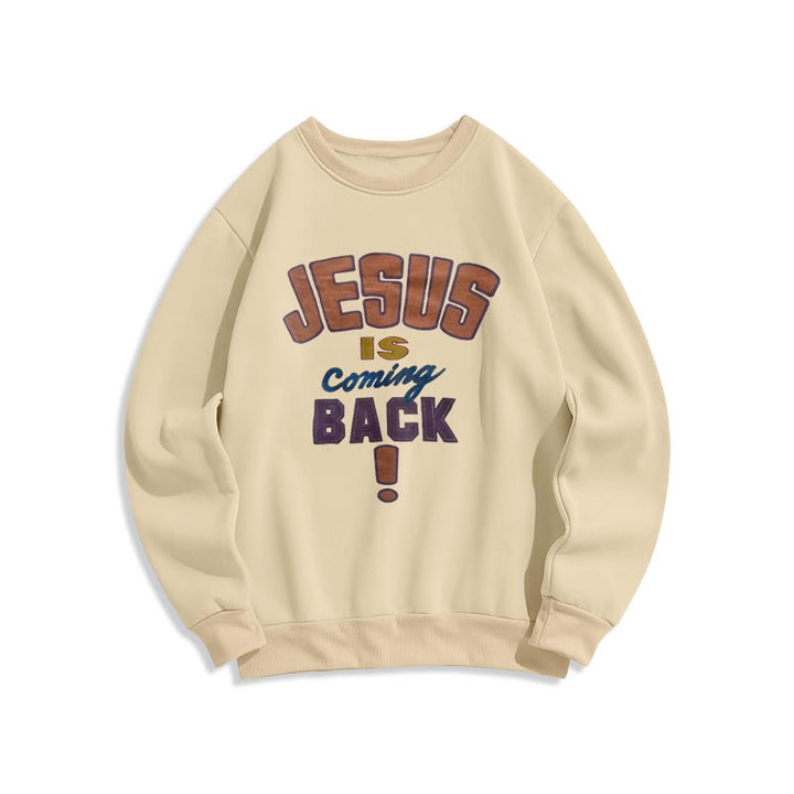 Sweat-shirt en polyester doublé polaire « Jésus revient » style streetwear moderne de Christianartworkshop - Beige - 2XL - image 2