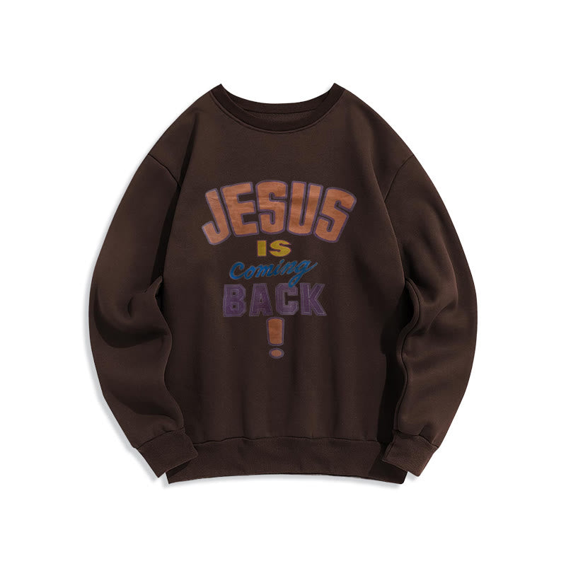 Sweat-shirt en polyester doublé polaire « Jésus revient » style streetwear moderne de Christianartworkshop - Brun - 2XL - image 4