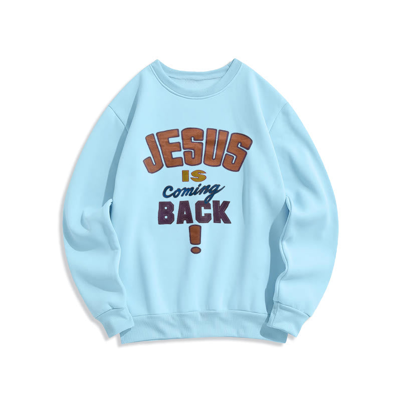 Sweat-shirt en polyester doublé polaire « Jésus revient » style streetwear moderne de Christianartworkshop - Bleu - 2XL - image 3
