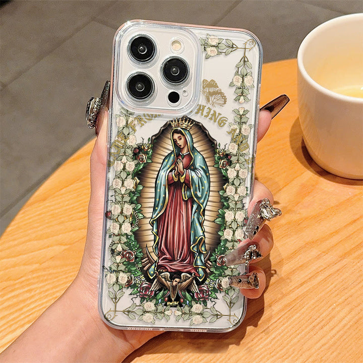 Christianartworkshop Coque de téléphone spirituelle Vierge Marie entourée de roses blanches - Transparent - iPhone 16 Pro Max - image 3