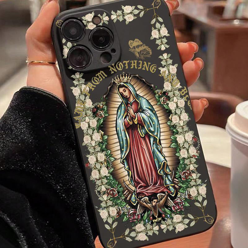 Christianartworkshop Coque de téléphone spirituelle Vierge Marie entourée de roses blanches - Noir (modèle une pièce) - iPhone 16 Pro Max - image 6